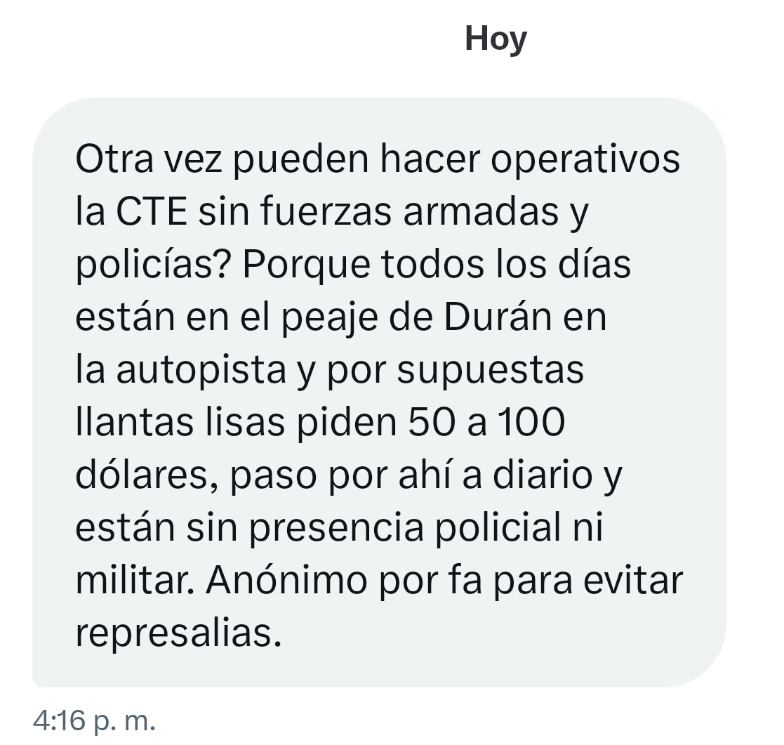 EmergenciasEc's tweet photo. #DenunciaCiudadana 
Continúan los operativos de la CTE sin control policial ni militar  en el Peaje de Boliche. https://t.co/BV4OmfZ7ry
