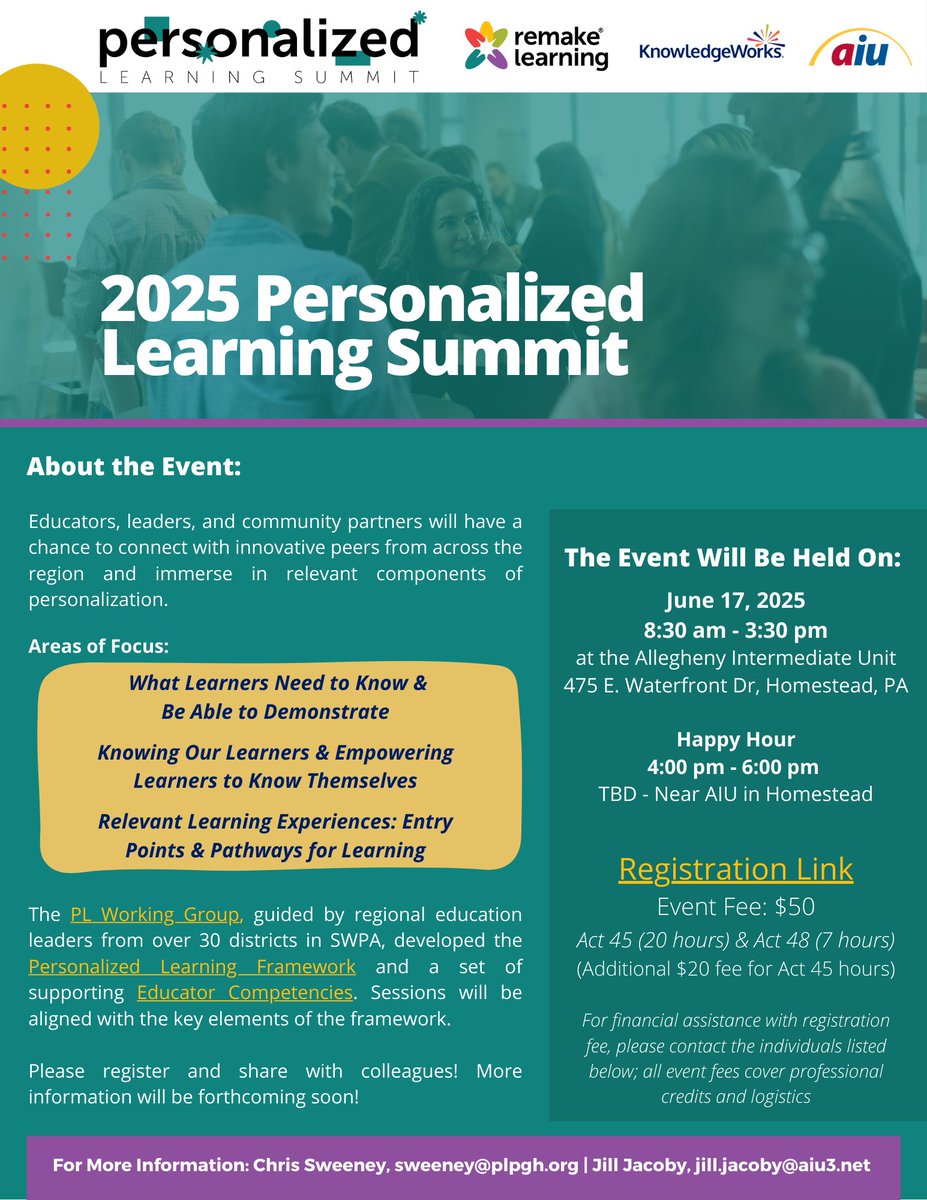 remakelearning's tweet image. The 2025 Personalized Learning Summit is coming June 17!

Join fellow educators and leaders to explore the SWPA #PersonalizedLearning Framework, dive into educator competencies &amp;amp; engage in interactive, choice-driven sessions.

RSVP to save your seat →  docs.google.com/forms/d/e/1FAI…