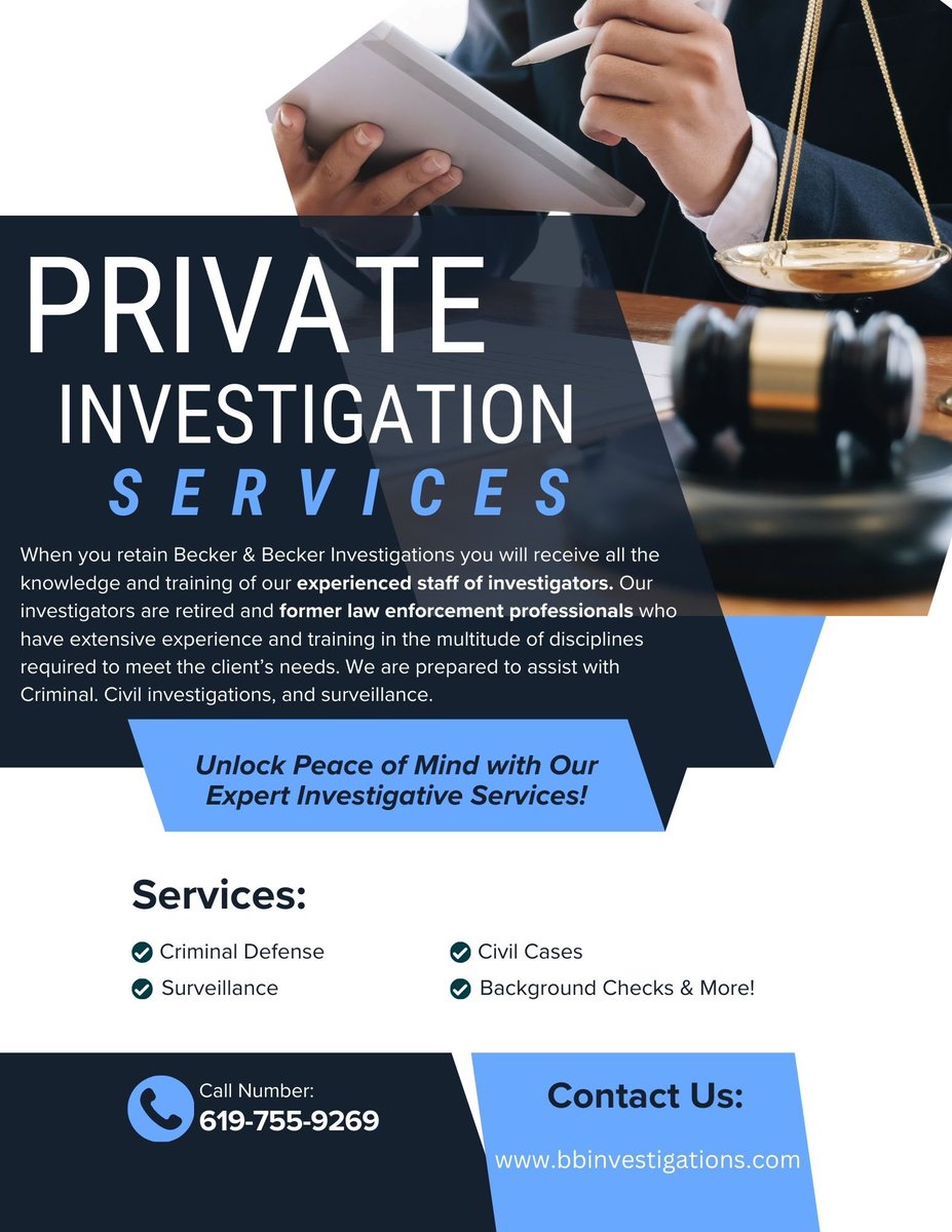 Attorneys &amp; adjusters: Don’t let critical evidence go undiscovered.
Becker &amp; Becker Investigations brings over a decade of PI experience to your toughest cases—criminal, civil, or insurance 
#PrivateInvestigator #CriminalDefense #CivilLitigation #InsuranceFraud #Surveillance #SIU