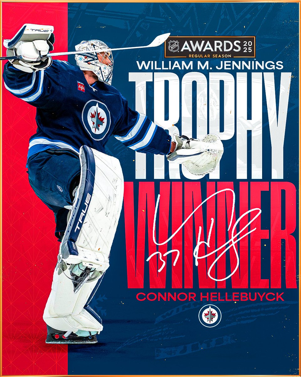 NHL (@nhl) on Twitter photo Connor Hellebuyck secures the William M. Jennings Trophy for the <a href="/NHLJets/">Winnipeg Jets</a>! 🏆
This trophy is awarded to the goalie(s) (min. 25 games played) for the team with the fewest goals against during the regular season. #NHLAwards Connor Hellebuyck secures the William M. Jennings Trophy for the <a href="/NHLJets/">Winnipeg Jets</a>! 🏆
This trophy is awarded to the goalie(s) (min. 25 games played) for the team with the fewest goals against during the regular season. #NHLAwards