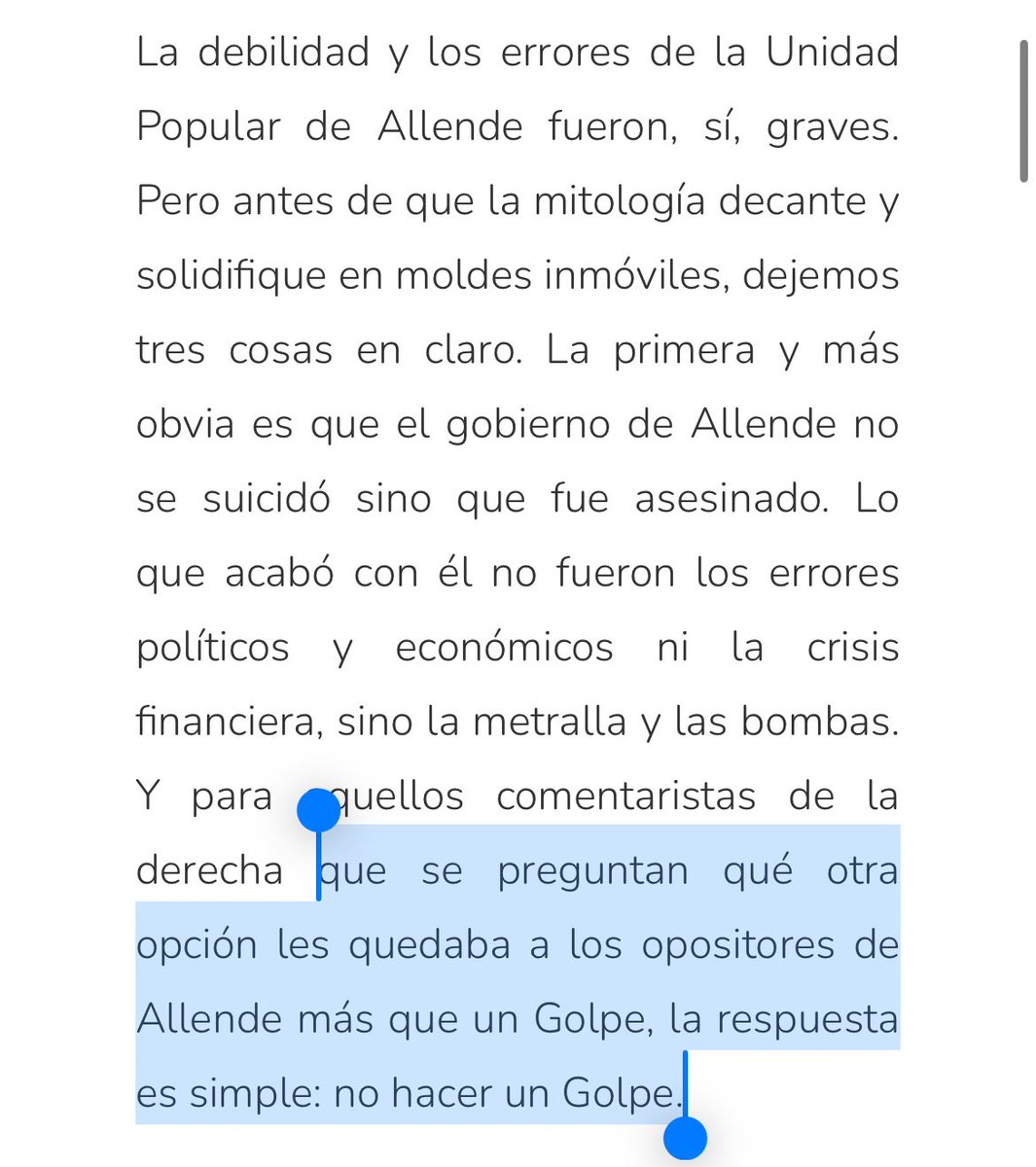 Respecto a los dichos de Evelyn Matthei, recuerdo el análisis de Eric Hobsbawm, historiador británico, apenas nueve días después del Golpe de Estado: