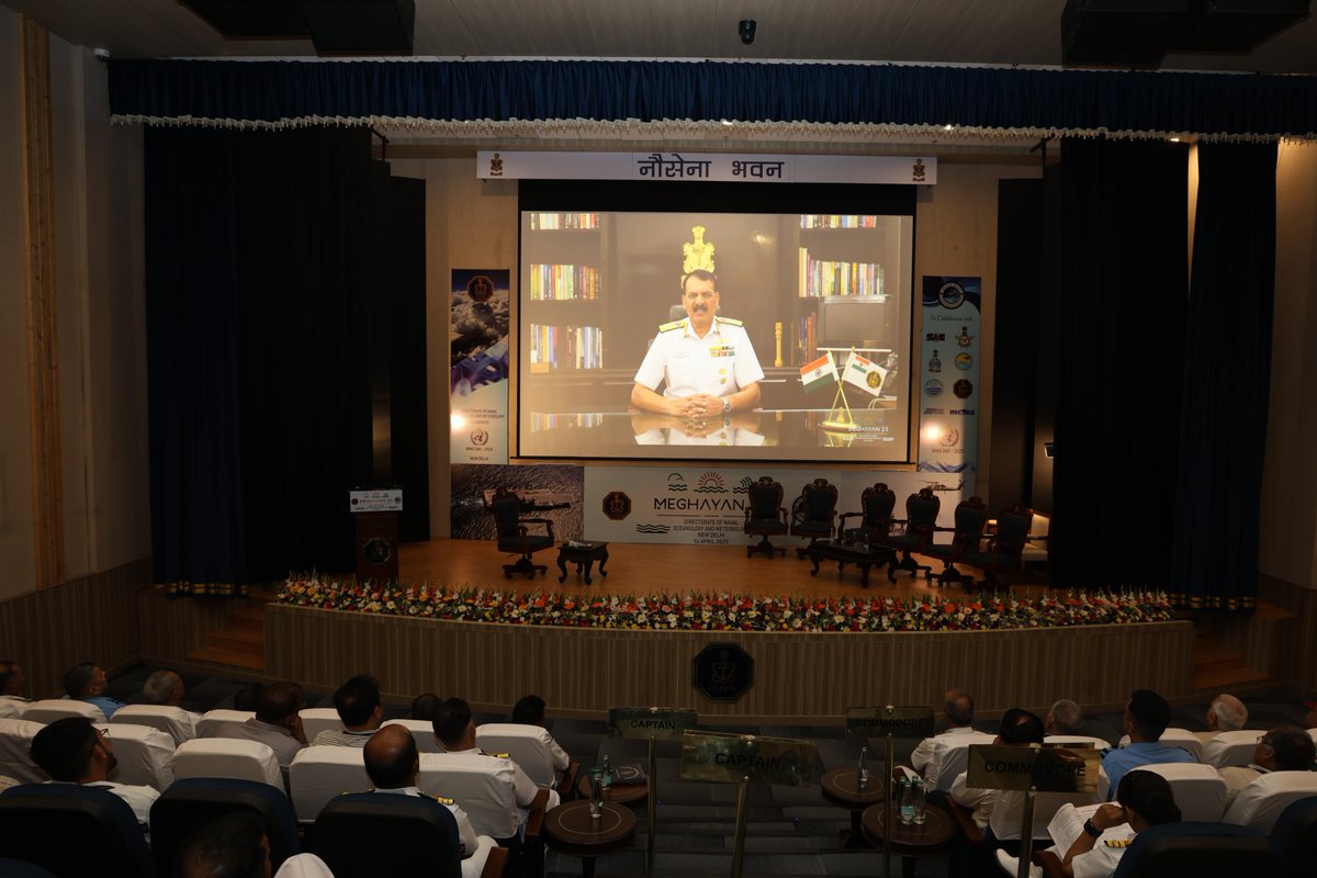 indiannavy's tweet photo. 3rd edition of the #IndianNavy’s Meteorological and Oceanological Symposium - Meghayan 25, was held on #14Apr 25.
Hosted at the Nausena Bhawan, #NewDelhi, the symposium was virtually inaugurated by Adm Dinesh K Tripathi, #CNS.
Participants included - @Indiametdept, @iitmpune, @ESSO_INCOIS, @MoesNiot, #IndianAirForce, Space Applications Center (SAC) @isro, @nmfindia & @iitmadras.
https://t.co/oCVHeVeWYy