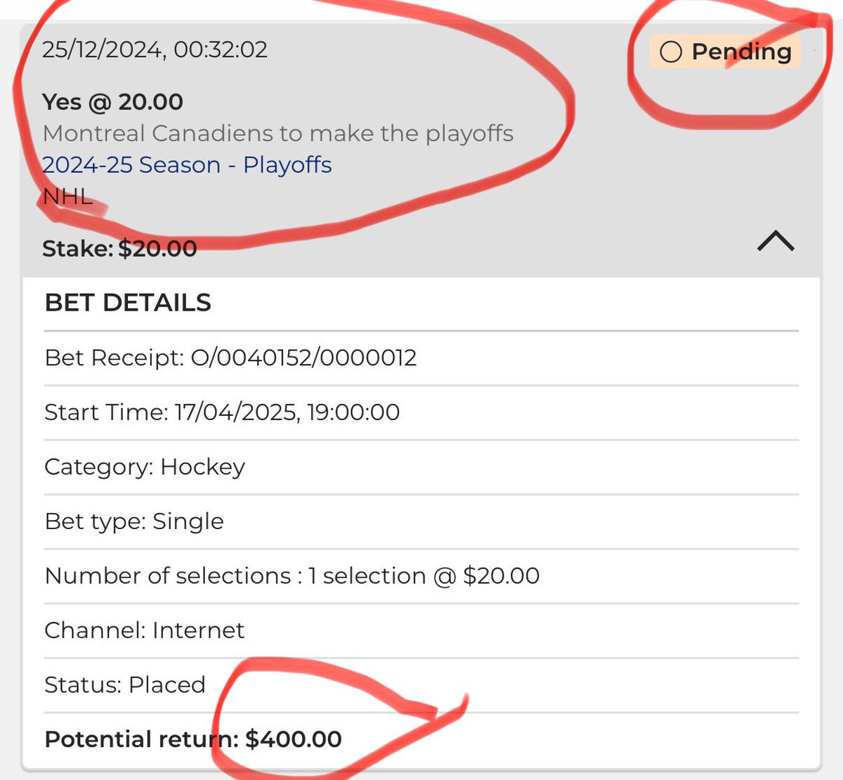 400$!!! #GoHabsGo  Merci #CH!