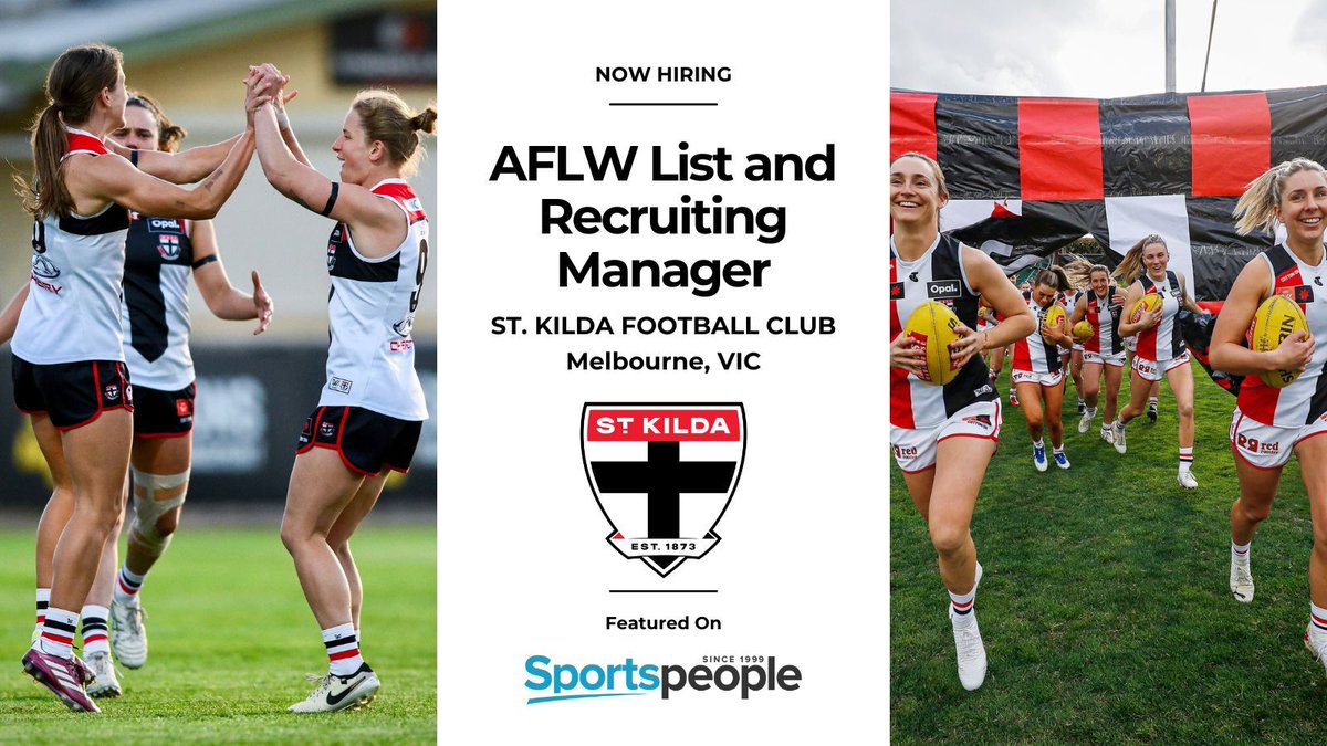 [Cooljobs] AFLW List and Recruiting Manager - <a href="/stkildafcw/">St Kilda FCW</a> | <a href="/stkildafc/">St Kilda FC</a>. Melbourne location. Part Time. Closing 30 Apr 2025. Apply@ buff.ly/NHecXlm
(see more AFL jobs: bit.ly/2R11TeF)  #sportspeople #sportjobs