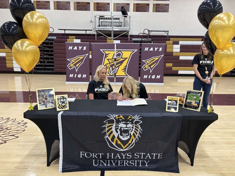 Congrats to Hays High senior Katie Linenberger and her family on signing her LOI to participate in Track and Field and continue her education at Fort Hays St Univ.
