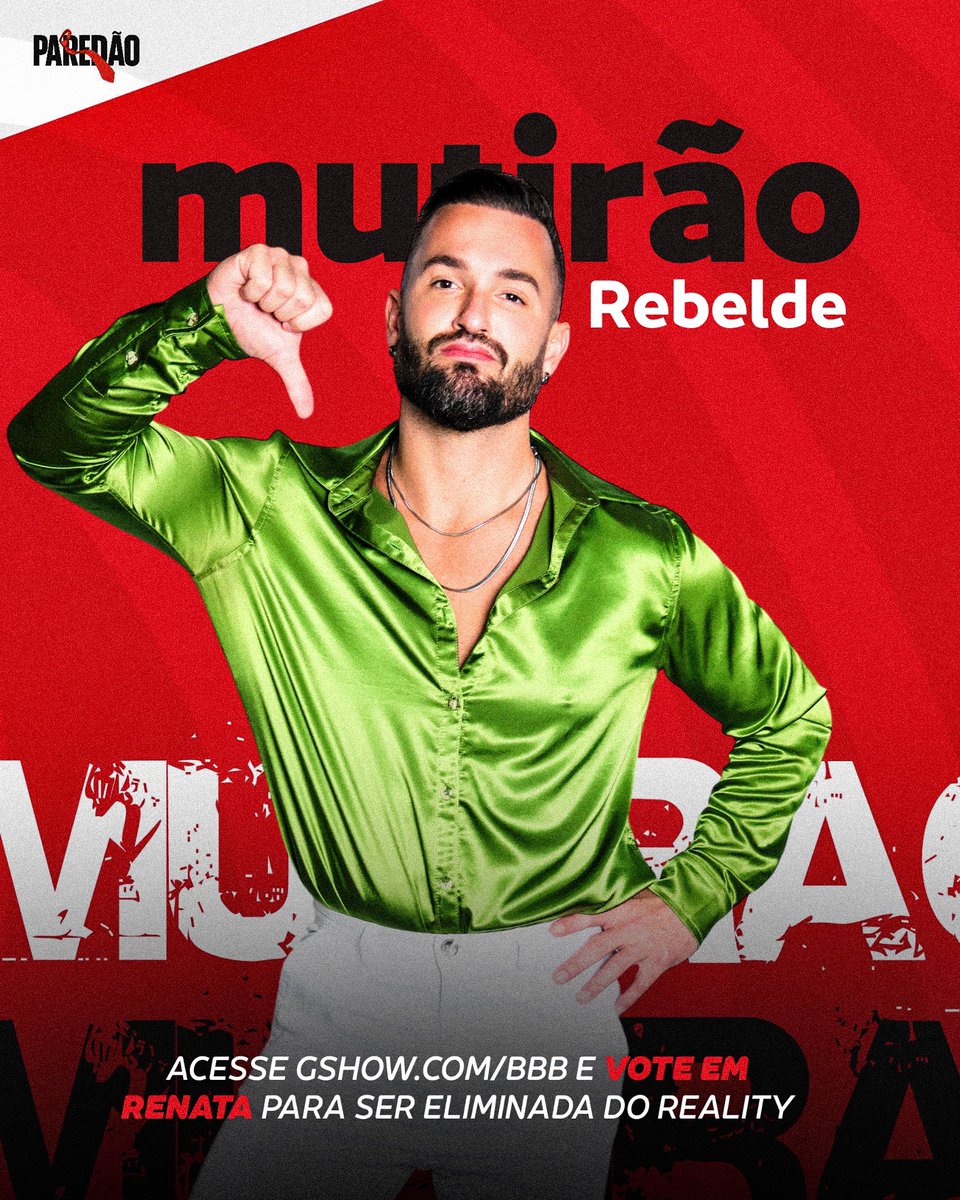 🤸‍♂️ MUTIRÃO REBELDE INICIADO 🤸‍♂️

🗳️ A cada 50 votos em RENATA, comente um emoji aqui.

⏰ ENCERRA ÀS 00H.

🚨 O voto é para ELIMINAR, vote em RENATA

🎯 META: 2K
 
🔗: gshow.globo.com/realities/bbb/…
 
#ForaRenata #BBB25