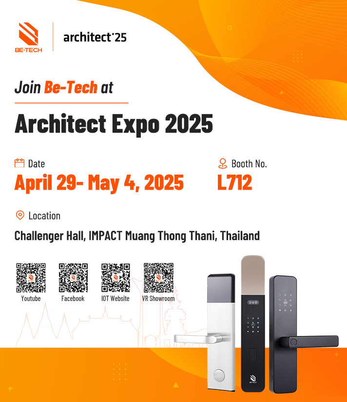 BetechSecurity's tweet photo. 🚪🔐 Be-Tech is heading to Architect Expo 2025 in Thailand! 
🌟 Join us from April 29 to May 4 at Booth L712, Challenger Hall, IMPACT Muang Thong Thani to discover our latest smart lock solutions for hotels and homes. 

📍 Location: IMPACT Muang Thong Thani, Thailand

#SmartLocks https://t.co/crgVPnAPfH