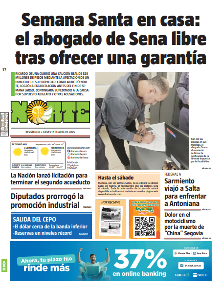 NorteDiarioCom's tweet photo. 👋🏽🌎 #BuenJueves lector@s
🗞️ Compartimos la #TapaDeNORTE con los #TemasDelDía.
🌥️ Para #Resistencia se espera una mínima de 18°C y máxima de 29°C; con cielo algo nublado desde la madrugada hasta la tarde, y mayormente nublado en la noche.
#DiarioNorteCom #Noticias #PrimeroSiempre https://t.co/e5YzJ7AZA6