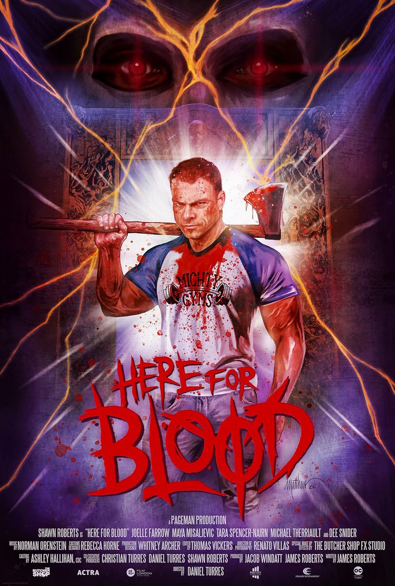 Reluctantly filling in for his girlfriend on a babysitting job, a wrestler ends up fighting off a gang of mask wearing psychos (&amp; a zombie head) who invade the home looking for sacrifices in - Here for Blood. This quirky Canadian horror comedy was a fun watch! 👍 #HorrorMovies