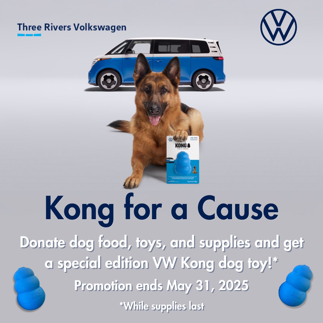ThreeRiversVW's tweet photo. Stop in for the #kongforacause donation drive and get a special VW kong of your own! All donations go to local charities and we are accepting donations now through May 31st🐶🐾 

#vwkong #volkswagen #threeriversvw #threeriversvolkswagen #pittsburgh #idbuzzvw #pgh #bug #beetle https://t.co/bTSEBcKtTg