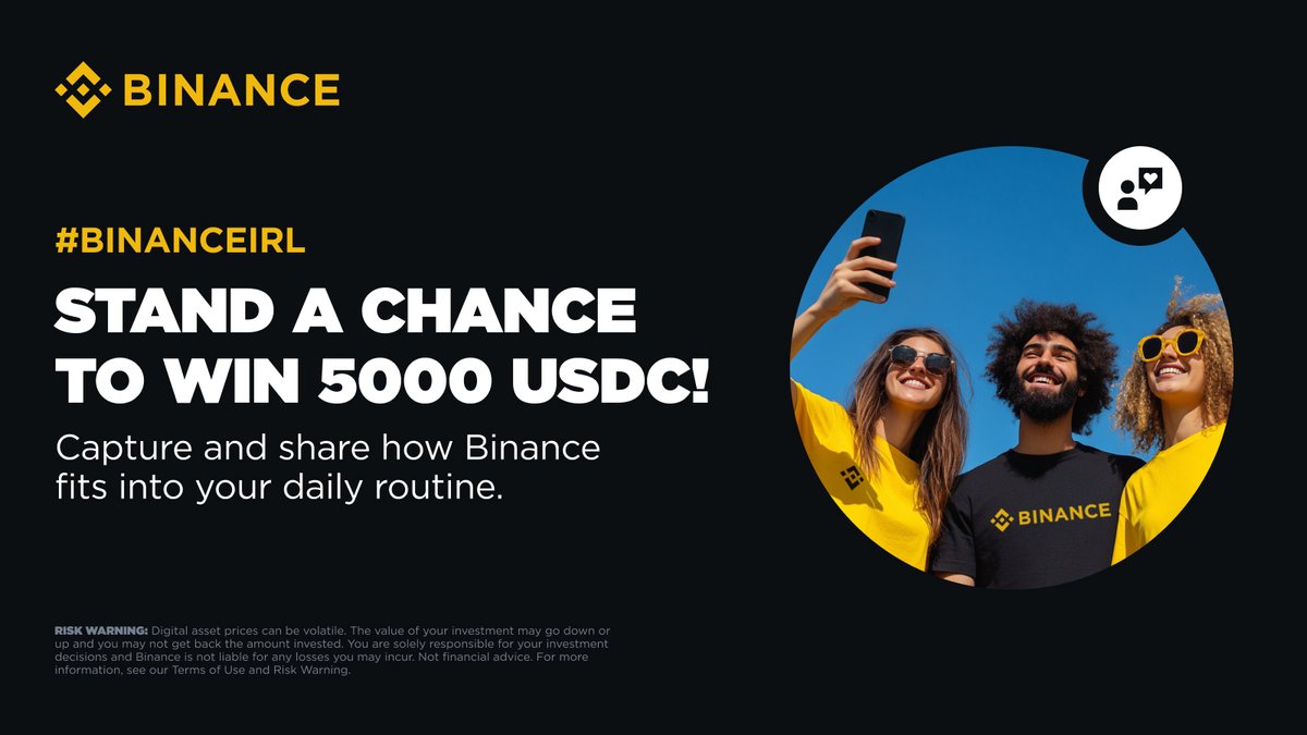 binance's tweet image. Show us #Binance in your daily life for a chance to win 5000 USDC! 🚀

Whether it's you in Binance gear, your portfolio in action, making crypto memes, featuring your pet, or acting out a funny skit – we want to see #BinanceIRL! 📸

🔸 Follow @Binance on TikTok &amp;amp; Instagram.
🔸…