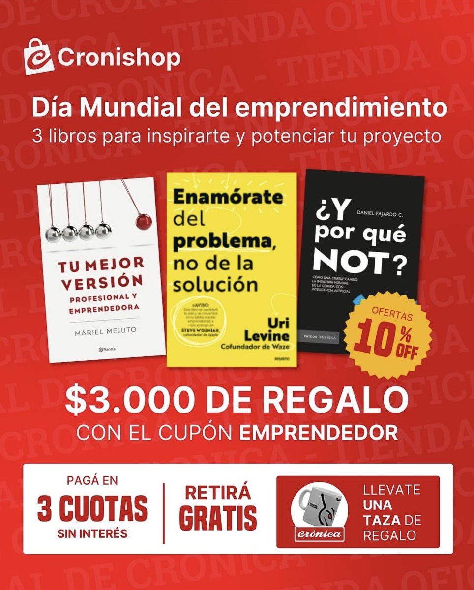 cronishop's tweet photo. 🙌🏼 FELIZ DÍA A TODOS LOS EMPRENDEDORES

📚 Desde Cronishop, te acompañamos en ese camino con 3 libros clave para inspirarte, potenciar tu mentalidad emprendedora y transformar tu forma de trabajar.⁣

🔥 Durante esta semana, encontralos con 10% OFF en https://t.co/hOSsaW9pig https://t.co/Momj0i31GL