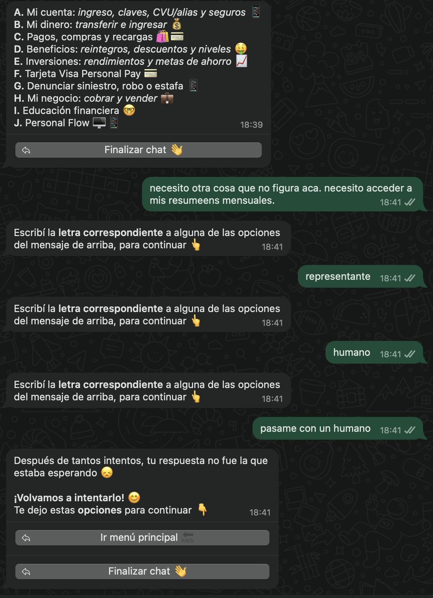 sbustelo's tweet image. Si te comunicas con @Atencion_Pay  xq una función q no ves en la App, ni en las opciones del bot… jorobate.

#uxfail
