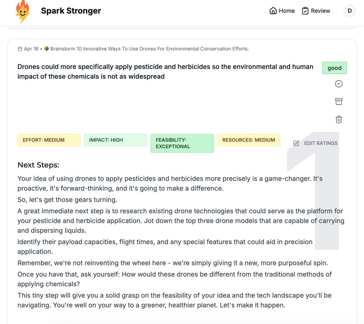 HowdyDanielle's tweet image. I updated SparkStronger.com's AI topic generator so the lists of ideas are sometimes practical, sometimes fanciful, and sometimes both.
Today's topic was "🌳 Brainstorm 10 Innovative Ways To Use Drones For Environmental Conservation Efforts"
#buildinpublic @jaltucher