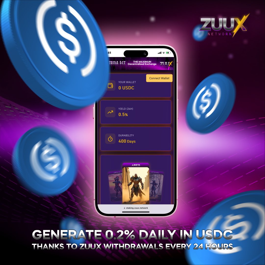 Earn 0.2% in USDC daily just by staking

Zuux Network allows you to generate passive income in USDC with withdrawals every 24 hours.
All backed by audited smart contracts and a simple, transparent interface.

Staking at:
staking.zuux.network

Daily returns from 0.2%

Automatic