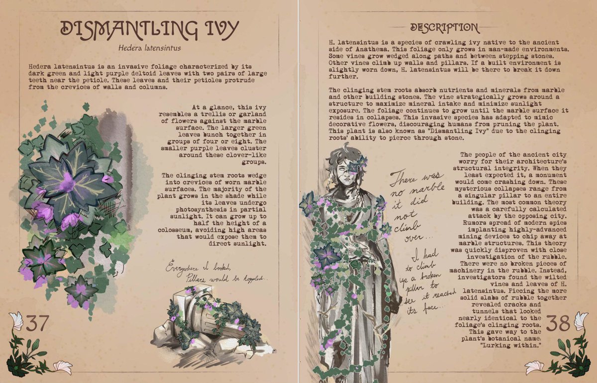 PinheadtheBella's tweet photo. Here are the 4 plants I wrote for! 

With artist @JustMomochi we designed Chimney Bamboo and Shaded Hymn Lily
With artist @kilaweil we designed Dismantling Ivy and Cursed Bush/Octopus Bush (the latter @lemonsatelier_ helped with rendering) 
 
#BloomingBirthdayTavio #OctaBDAY2025 https://t.co/xrYb3O5k4G