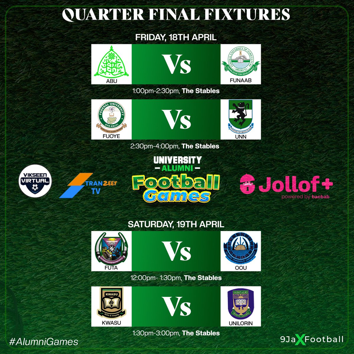 FUTA Alumni Football Team (@futaclassics) on Twitter photo The quarterfinals are here...
Come Saturday, we go to war... No second chances for OOU...
Let's go Tigers 🐯⚽
Big ups to <a href="/ADVADLIMITEDNG/">ADVAD Limited.</a> for lighting up our jerseys The quarterfinals are here...
Come Saturday, we go to war... No second chances for OOU...
Let's go Tigers 🐯⚽
Big ups to <a href="/ADVADLIMITEDNG/">ADVAD Limited.</a> for lighting up our jerseys
