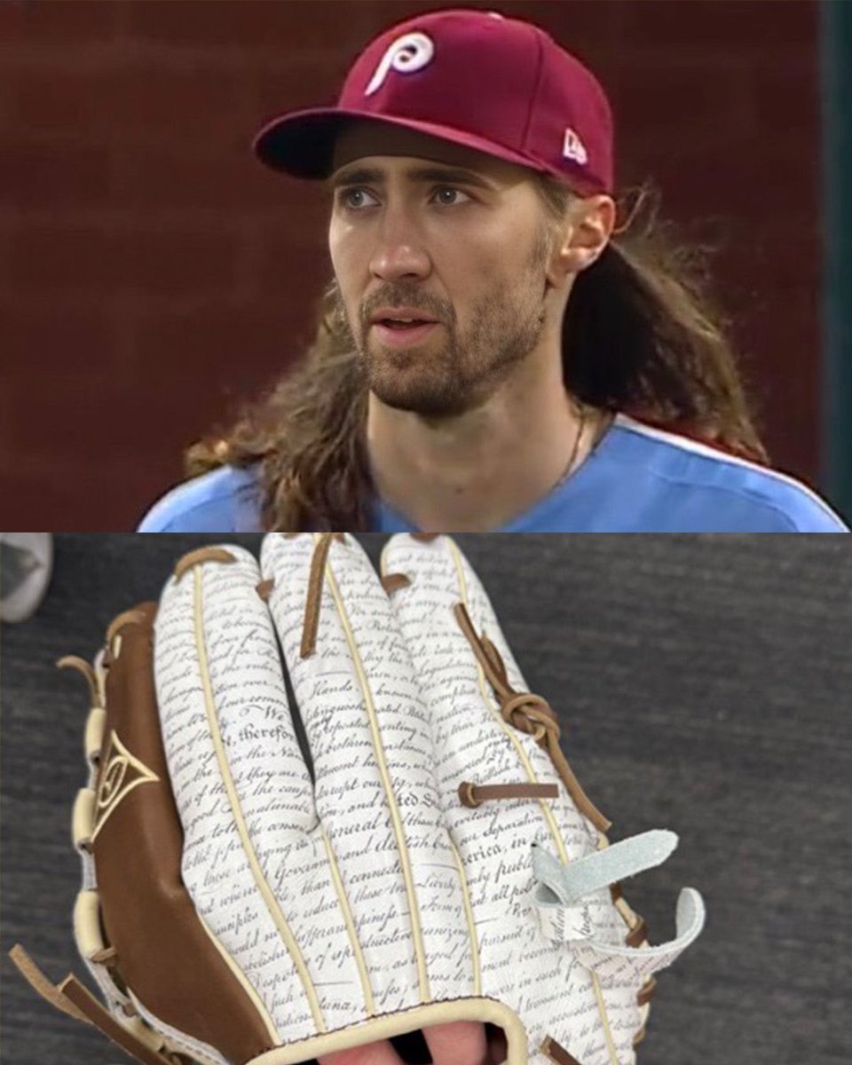 Phillies RP Matt Strahm looks so much like Nic Cage that he decided to get a Declaration of Independence Glove 😂