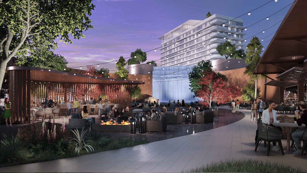 Here's a render of a plaza at a resort. 
Software used: 3ds Max, VRay, and Photoshop. 
You can see this artist's portfolio here: raytracer.io/Artist/MikeyG