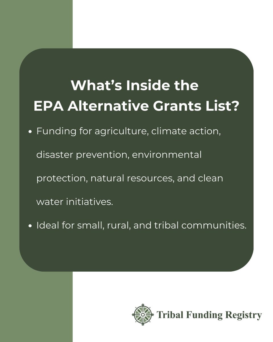 TribalFunding's tweet photo. We’re bringing you the EPA Alternative Grants List: a curated resource built from your feedback and designed to help Native communities and organizations keep critical environmental and cultural work going.⁠
⁠
📬 Explore the list now– 
https://t.co/0krDxEI6jz ⁠ https://t.co/q20k0n9tDq