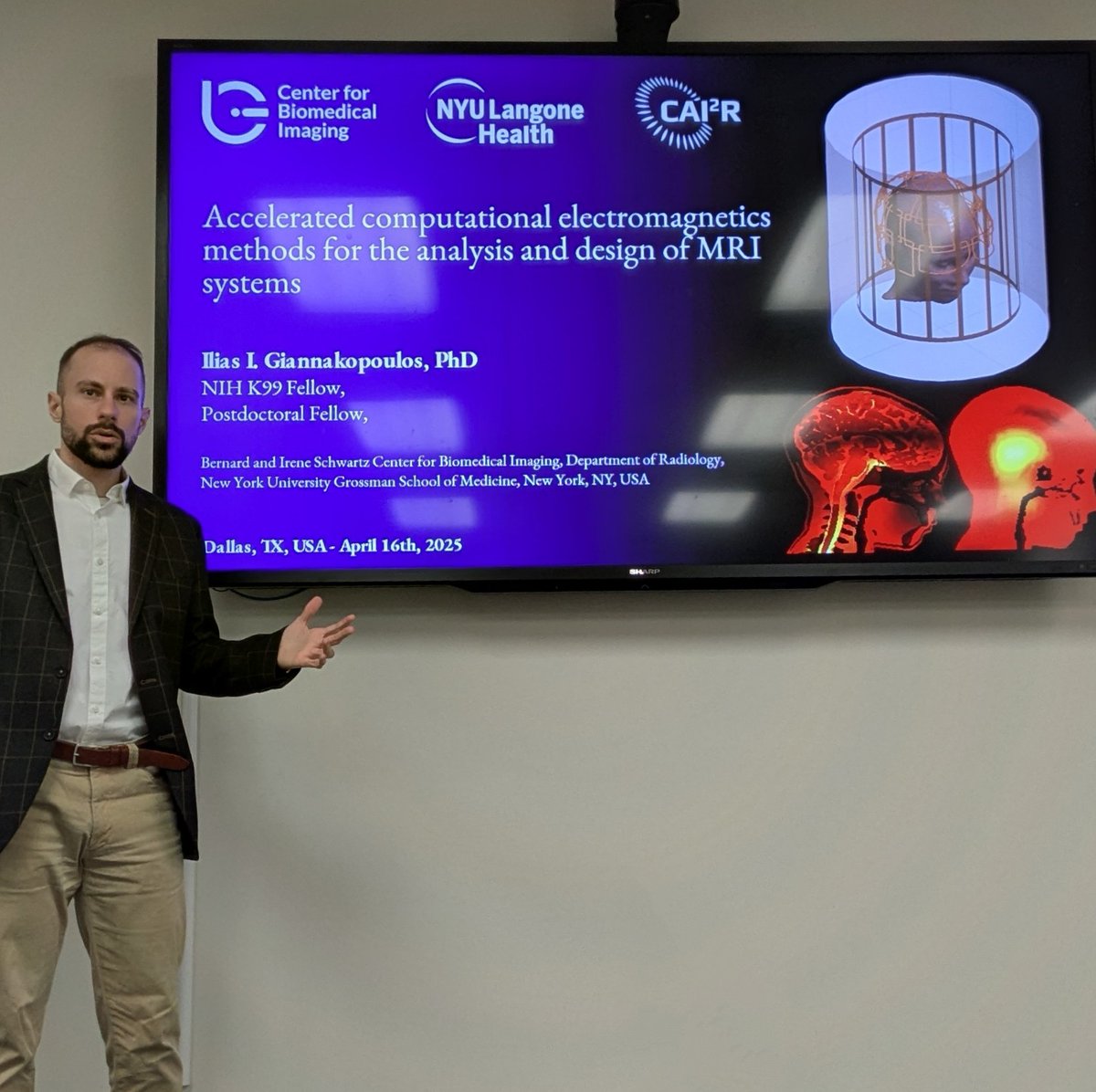 Ilias Giannakopoulos (@iliasgiannakop3) on Twitter photo Excited to present my K99-funded work on accelerated computational electromagnetics for MRI at the AIRC Seminar at UT Southwestern!
Thanks to Dr. Bei Zhang for the kind invite and the warm hospitality at Dallas!
<a href="/cai2r/">Center for Advanced Imaging Innovation & Research</a> Excited to present my K99-funded work on accelerated computational electromagnetics for MRI at the AIRC Seminar at UT Southwestern!
Thanks to Dr. Bei Zhang for the kind invite and the warm hospitality at Dallas!
<a href="/cai2r/">Center for Advanced Imaging Innovation & Research</a>