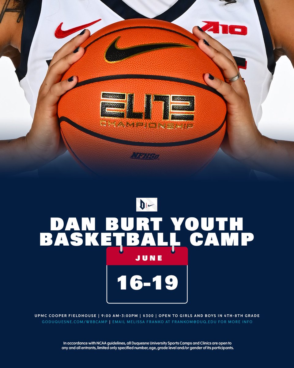 𝐂𝐚𝐥𝐥𝐢𝐧𝐠 𝐚𝐥𝐥 𝐲𝐨𝐮𝐧𝐠 𝐛𝐚𝐥𝐥𝐞𝐫𝐬! 🏀 

Join the Dan Burt Youth Basketball Camp this summer and take your skills to the next level!

Register now: goduquesne.com/wbbcamp