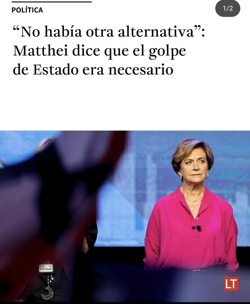 Aunque #Matthei se vista de seda  #Matthei se queda. Cuando pensábamos que el capítulo de las cámaras era vergonzozo, nos sale con estas declaraciones negacionistas y peligrosas. Al menos, en esta ocasión no mintió y nos recordó lo que representa y quiere para Chile.