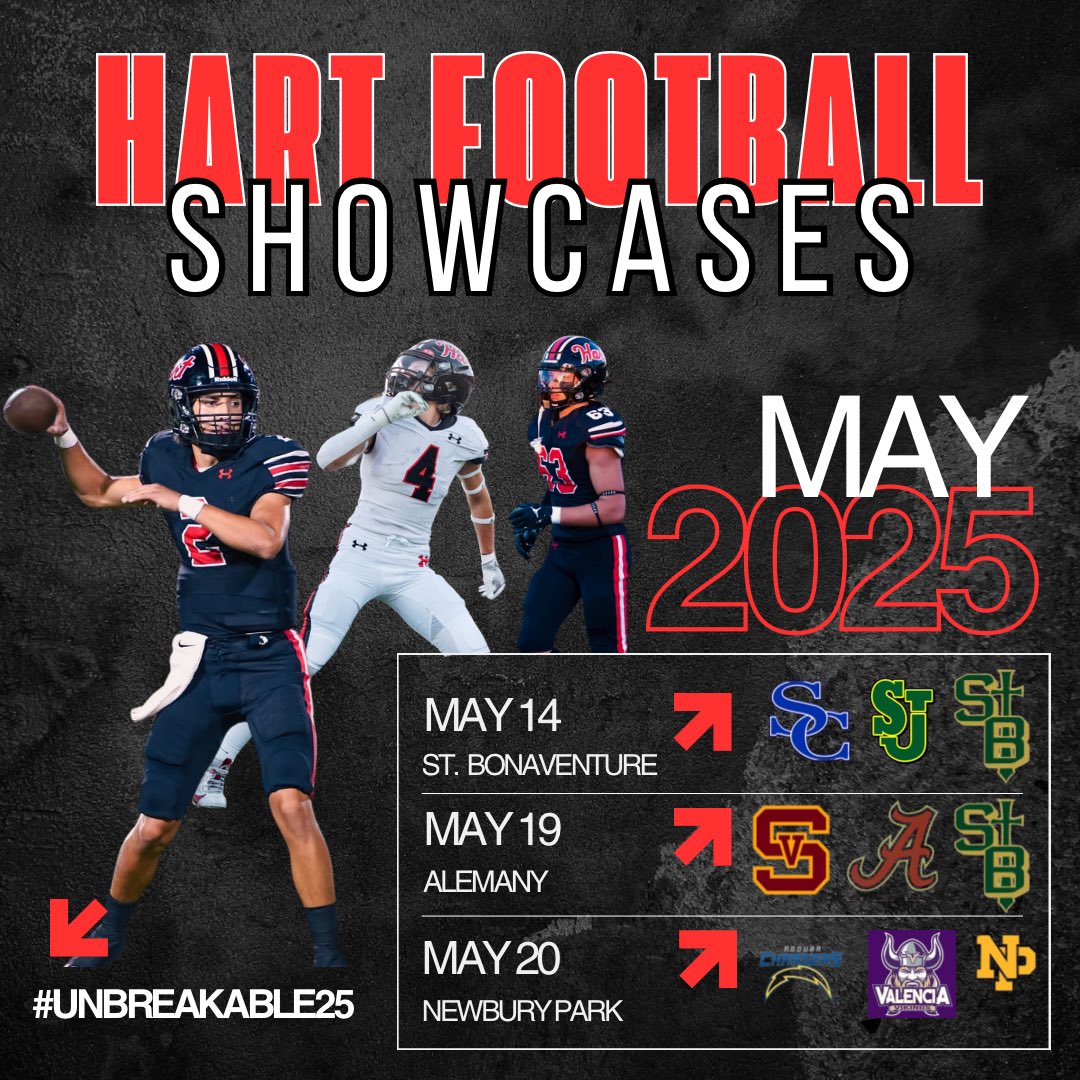 Hart Football (@harthsfootball) on Twitter photo We’ve been busy this off season and we can’t wait to be back at it! Starting this month with some amazing showcase! Come check us out, you won’t want to miss these!! <a href="/latsondheimer/">eric sondheimer</a> <a href="/Tarek_Fattal/">Tarek Fattal</a> <a href="/haleymsawyer/">Haley Sawyer</a>
#hartfootball #collegeshowcase #letsgohart #unbreakable25 We’ve been busy this off season and we can’t wait to be back at it! Starting this month with some amazing showcase! Come check us out, you won’t want to miss these!! <a href="/latsondheimer/">eric sondheimer</a> <a href="/Tarek_Fattal/">Tarek Fattal</a> <a href="/haleymsawyer/">Haley Sawyer</a>
#hartfootball #collegeshowcase #letsgohart #unbreakable25