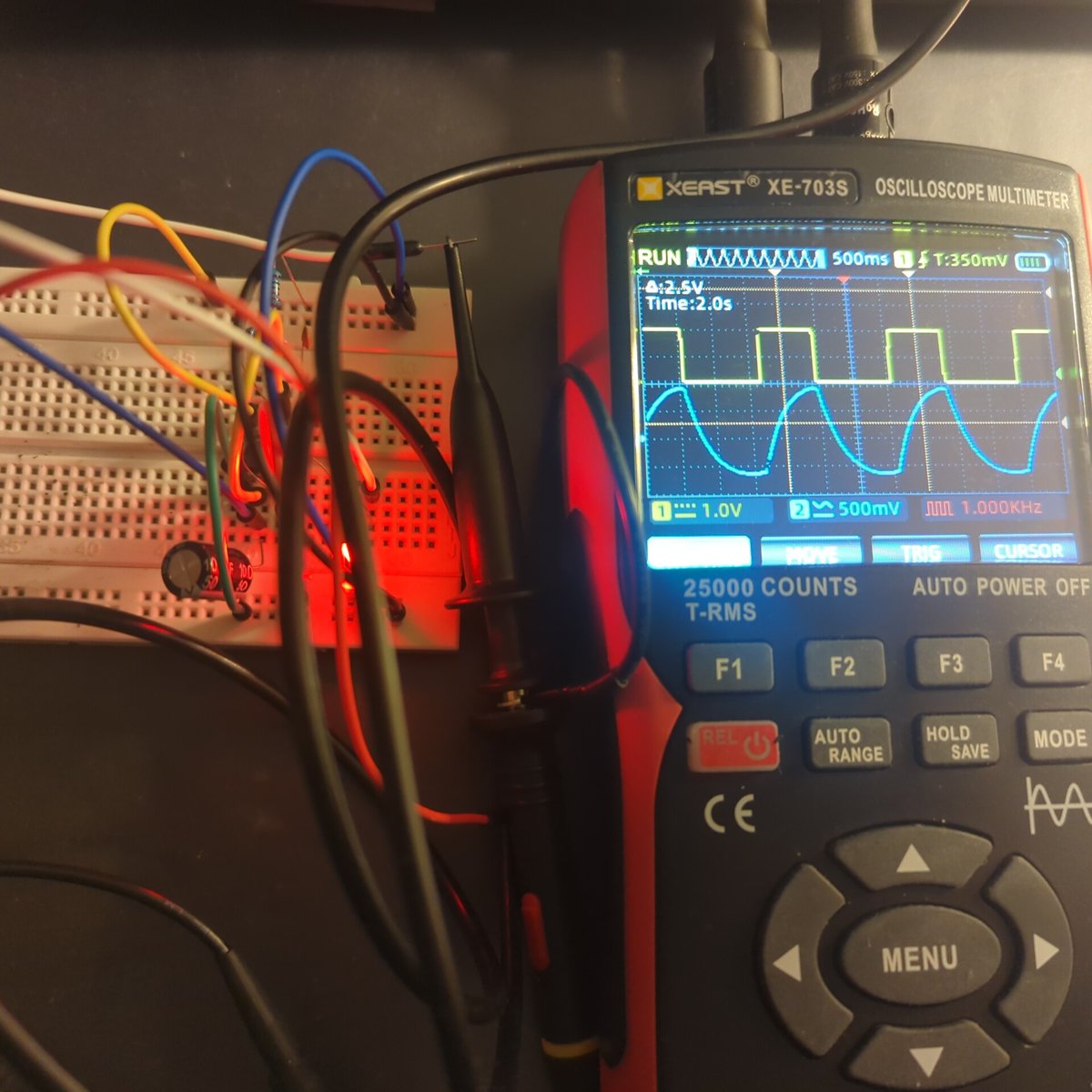Refreshing some electronics knowledge and playing with a 555 timer and an oscilloscope.