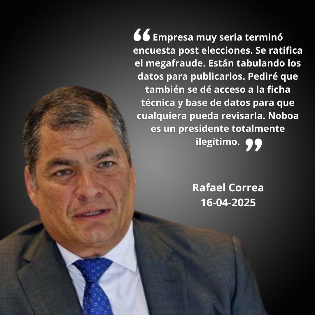 RC5Oficial's tweet photo. “Noboa es un presidente totalmente ilegítimo”

RAFAEL CORREA 
16-04-25

#MegaFraude https://t.co/YkLn9xC9Ax