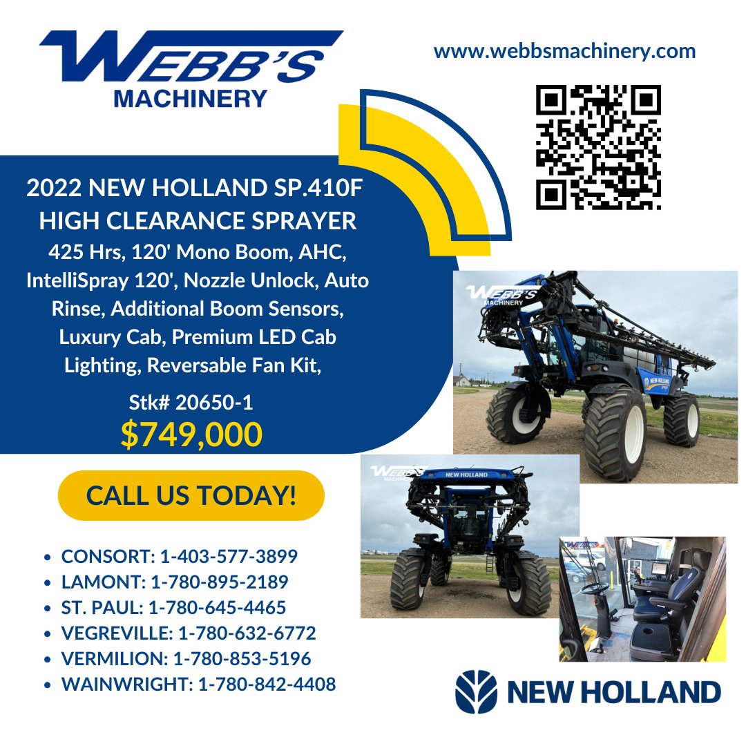 WebbsMachinery's tweet image. NEVER LOOK BACK! New Holland Guardian™ front boom sprayers allow you to spray later into the growing season, easily maneuver at the headlands, and make on-the-go adjustments quickly and easily.
#WebbsMachinery #NewHollandAgriculture #Sprayer #Guardian #Agricultue #Farming