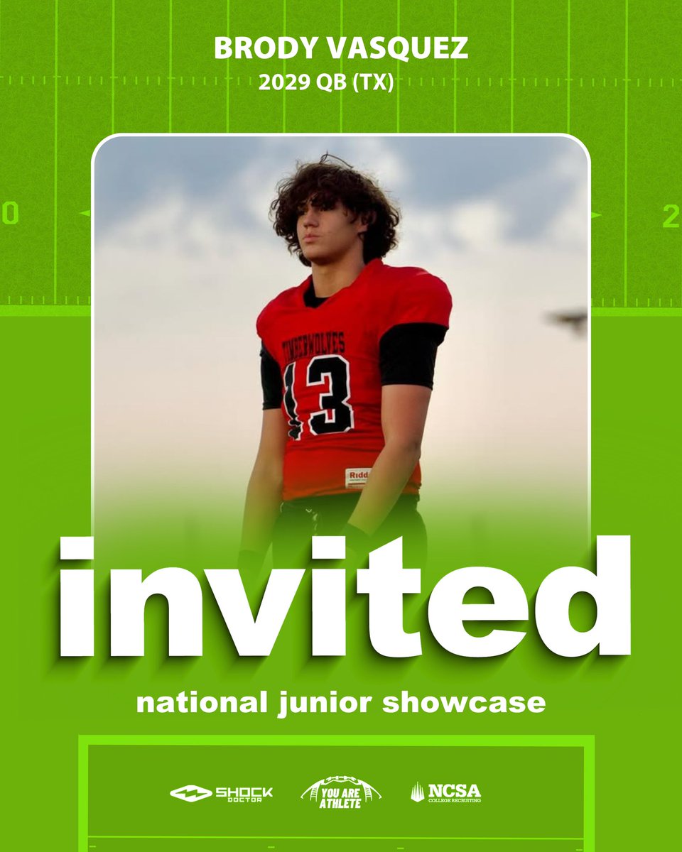 Blessed to be invited to the you are athlete national junior showcase 
Brody Vasquez class of 2029