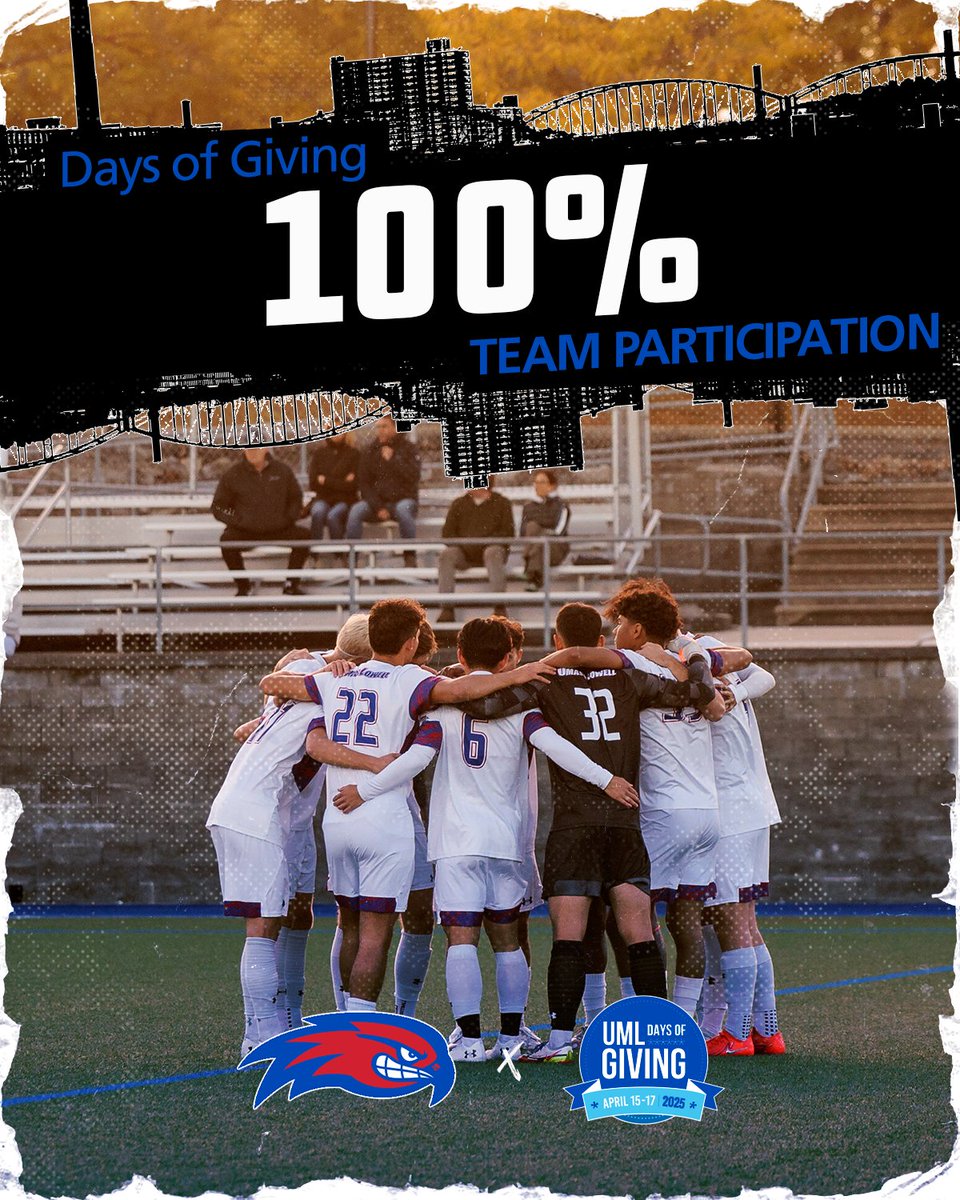 RiverHawkMSOC's tweet image. The entire team is in 💯
100% of our guys have participated in Days of Giving, and you can be next! Use the link below to help our program and our student-athletes!
Give Here - givecampus.com/ig01e5
#UnitedInBlue | #UMLGives
