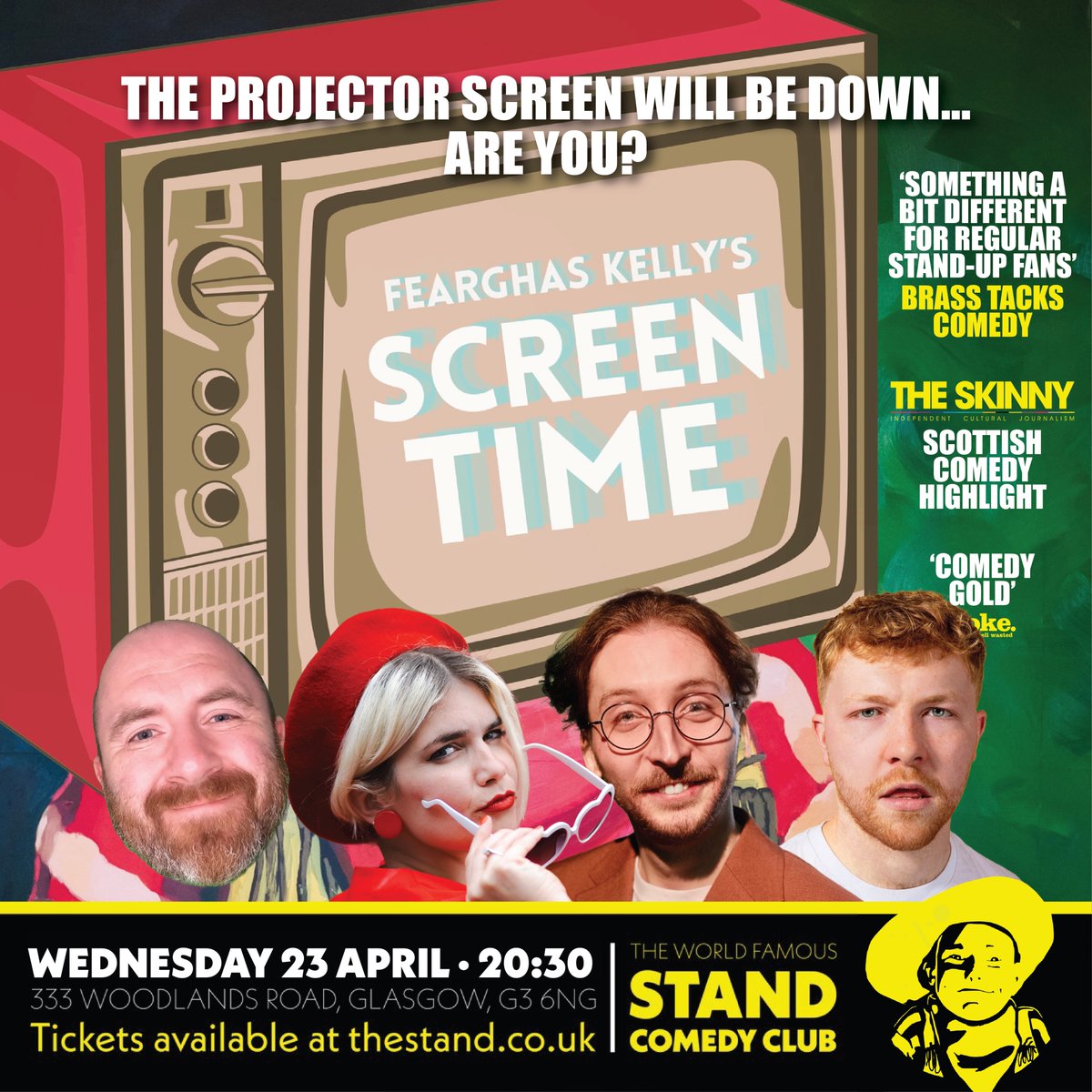 Fearghas Kelly (@fearghaskelly) on Twitter photo 📺 We are so back 📺
<a href="/StandGlasgow/">The Stand Glasgow</a>'s unique multimedia comedy night is BACK THIS WEDNESDAY with another stunning lineup:
📺 Kate Hammer
📺 Sandy Bouttell
📺 Jonny Mowat
📺 And your host, Fearghas Kelly
🎟️ Get your tickets quick! thestand.co.uk/performance/18… 📺 We are so back 📺
<a href="/StandGlasgow/">The Stand Glasgow</a>'s unique multimedia comedy night is BACK THIS WEDNESDAY with another stunning lineup:
📺 Kate Hammer
📺 Sandy Bouttell
📺 Jonny Mowat
📺 And your host, Fearghas Kelly
🎟️ Get your tickets quick! thestand.co.uk/performance/18…