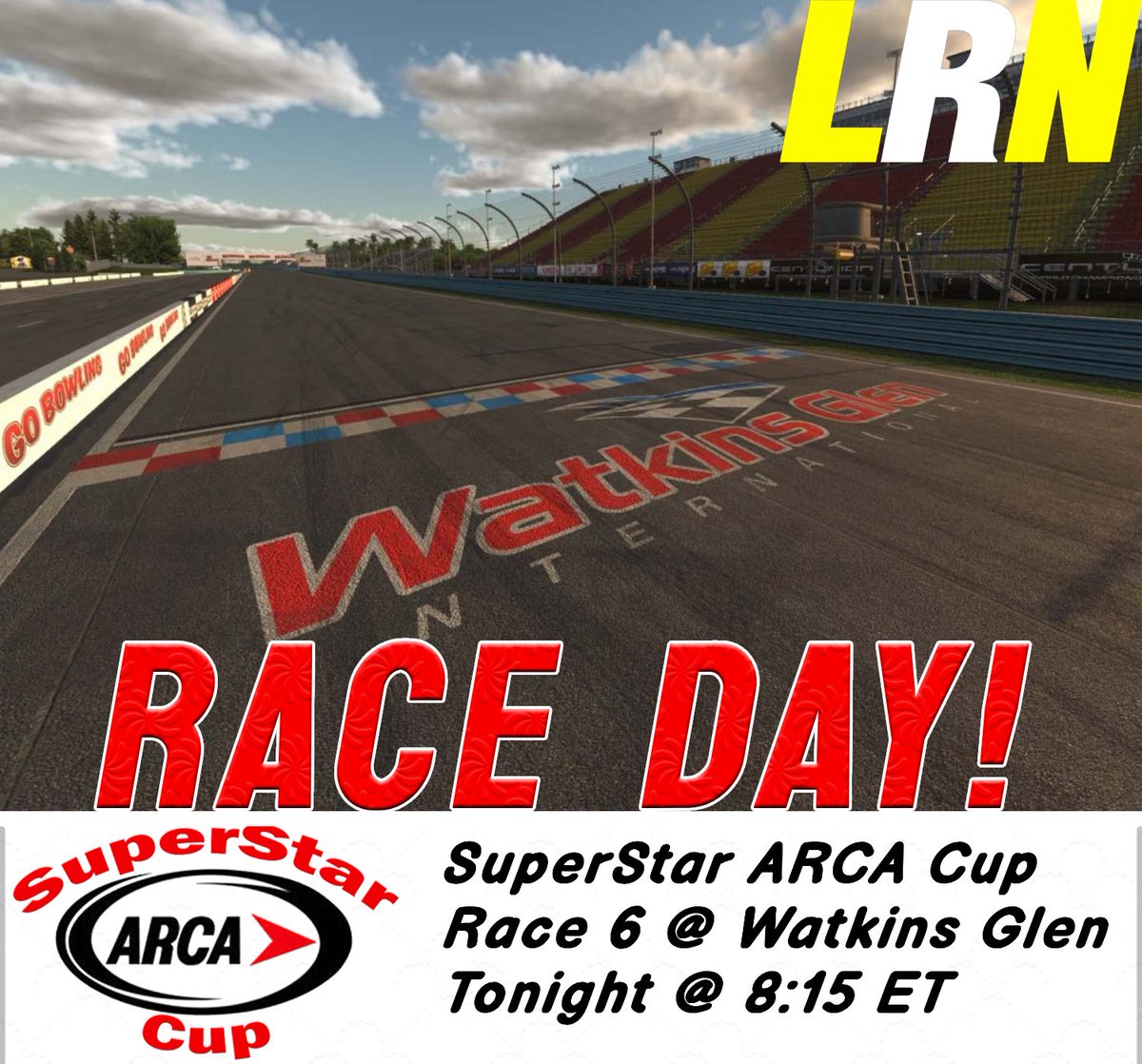 Join us for SuperStar Arca Cup - Race #6 at Watkins Glen! 
The action goes live at 8:15 ET / 5:15 PT! 
📺 Watch here: youtu.be/GswLay3Rbx4 
📢 Chris Busch 123