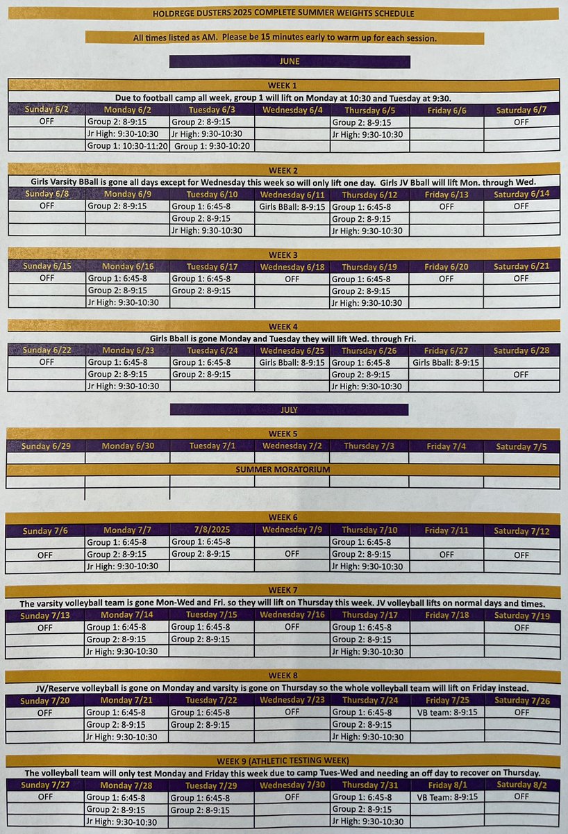 Dusters Strength and Speed (@duster_strong) on Twitter photo Below is the schedule for the 2025 Dusters Strength and Speed summer weights program. The kids can sign up by accessing the sign up sheet through their school email. The coaches will see you then!
#Dusterstrong
<a href="/HoldregeDusters/">Holdrege Public Schools</a> Below is the schedule for the 2025 Dusters Strength and Speed summer weights program. The kids can sign up by accessing the sign up sheet through their school email. The coaches will see you then!
#Dusterstrong
<a href="/HoldregeDusters/">Holdrege Public Schools</a>