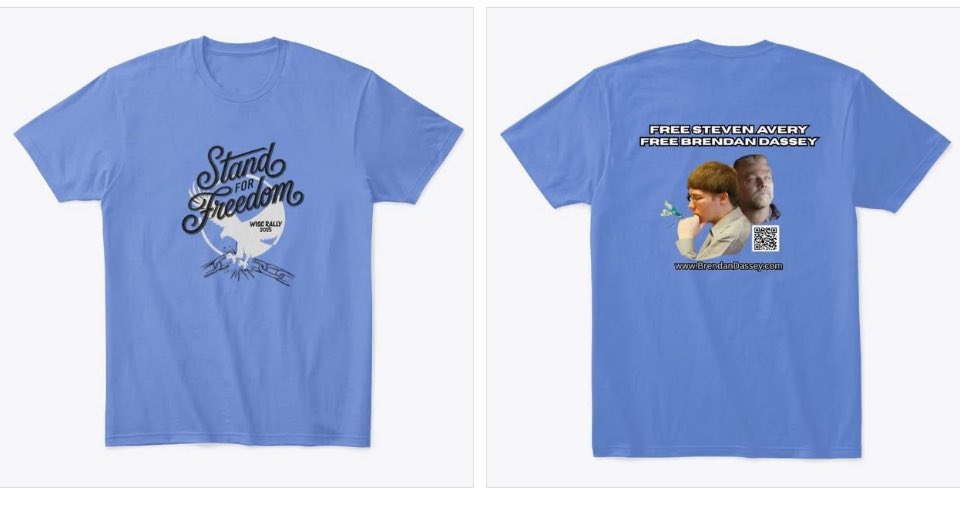 JEN9035768's tweet photo. 2025 Rally T-shirt’s AVAILABLE NOW at
https://t.co/uS5HOCBxN9
All profits are divided between Brendan & Steven! Please show your support ❤️
#FreeBrendanDassey
#FreeStevenAvery
#MakingAMurderer
#TruthWins
#WorkWithKZ https://t.co/Yn0NavyPv1