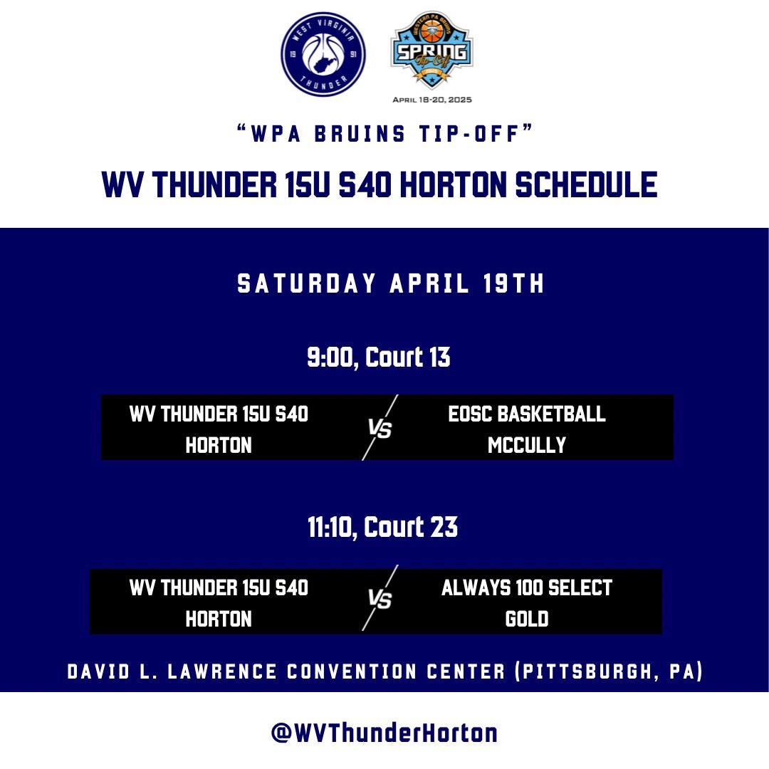 West Virginia Thunder S40 Horton (@wvthunderhorton) on Twitter photo Road Trip to Pittsburgh for a big weekend! Excited to get back to it and compete together!
<a href="/WPABruinsTipOff/">WPABruins2025TipOff</a> Road Trip to Pittsburgh for a big weekend! Excited to get back to it and compete together!
<a href="/WPABruinsTipOff/">WPABruins2025TipOff</a>