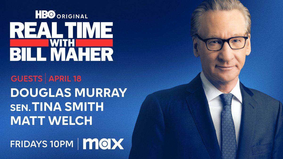 Real Time with Bill Maher (@realtimers) on Twitter photo FRIDAY: @BillMaher welcomes <a href="/DouglasKMurray/">Douglas Murray</a>, Sen. <a href="/TinaSmithMN/">Tina Smith</a> and <a href="/MattWelch/">Matt Welch</a> to Real Time <a href="/HBO/">HBO</a>!
Reply with a question and join the conversation after the show on #RTOvertime. FRIDAY: @BillMaher welcomes <a href="/DouglasKMurray/">Douglas Murray</a>, Sen. <a href="/TinaSmithMN/">Tina Smith</a> and <a href="/MattWelch/">Matt Welch</a> to Real Time <a href="/HBO/">HBO</a>!
Reply with a question and join the conversation after the show on #RTOvertime.