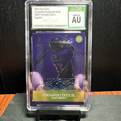 baseballcardgem's tweet image. FERNANDO TATIS JR AUTO /100 SAPPHIRE CSG 2021 Onyx Gems  ENCASED Sealed #OGFT #ad #thehobby cardpromoter.com/2025/04/16/bas…