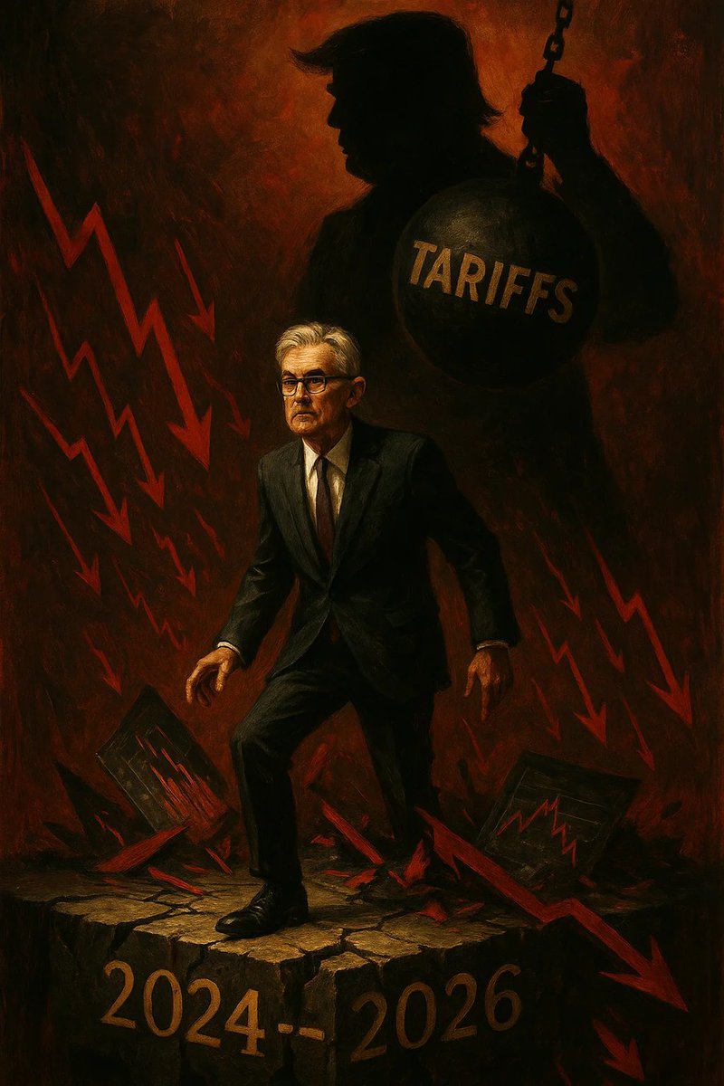 Danzorenio's tweet photo. Powell × Tariffs ⚠️
Trump’s tariffs blew up the Fed’s timeline — everything pushed to 2026. Markets freaked out; a strong jobs print is Powell’s last crutch. NFP miss could rock the chair.
#Powell #Fed #Tariffs #Market 📉 https://t.co/NhLTqKVWFs