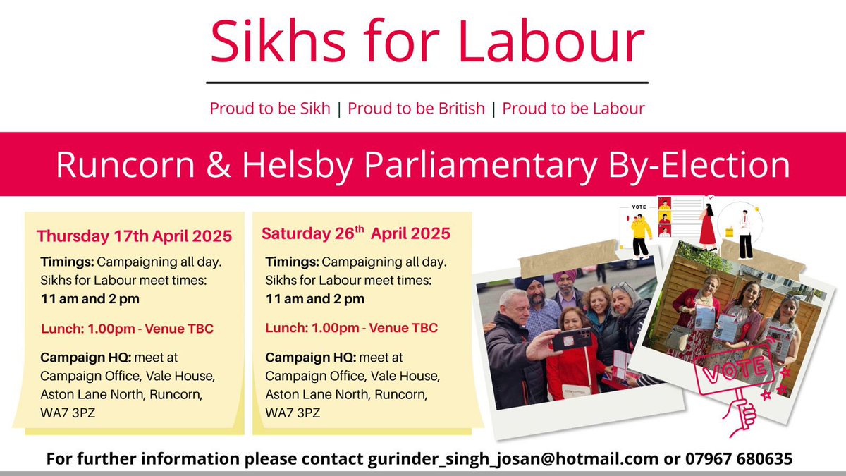 Sikhs For Labour (@sikhs4labour) on Twitter photo Join us on our Sikhs for Labour Campaign Days in the Runcorn & Helsby By-election for excellent <a href="/UKLabour/">The Labour Party</a> candidate Karen Shore.
Thursday 17 April and Saturday 26 April
🌹11am - campaign session
🌹1pm - lunch
🌹2pm - campaign session
#VoteLabour #RuncornandHelsby Join us on our Sikhs for Labour Campaign Days in the Runcorn & Helsby By-election for excellent <a href="/UKLabour/">The Labour Party</a> candidate Karen Shore.
Thursday 17 April and Saturday 26 April
🌹11am - campaign session
🌹1pm - lunch
🌹2pm - campaign session
#VoteLabour #RuncornandHelsby