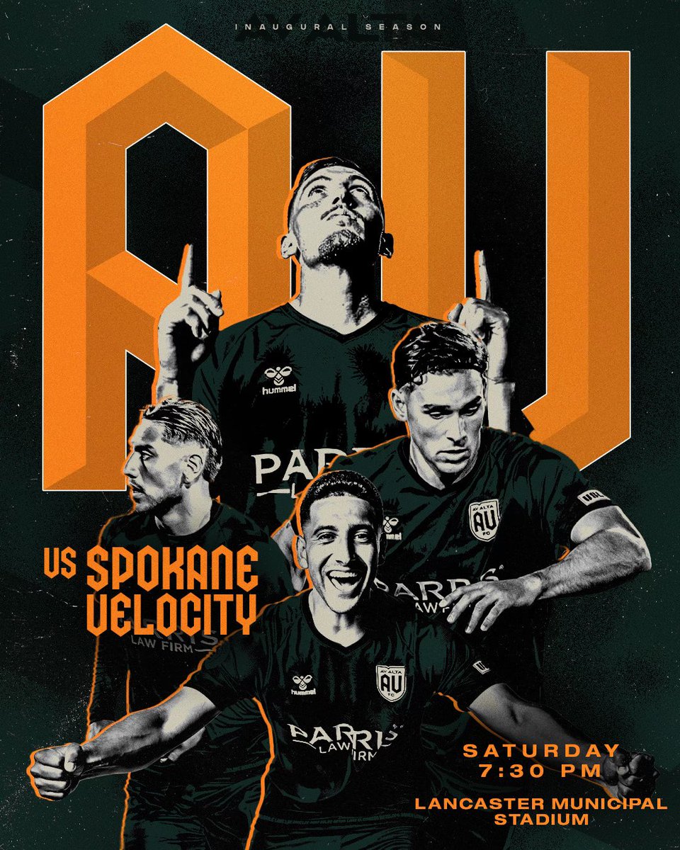 AVALTAFC's tweet photo. AV, keep the energy coming.
Saturday, we go again.

AV ALTA FC vs. Spokane Velocity
📍 Lancaster Municipal Stadium
🕢 7:30 PM PT https://t.co/AlH8FY0jCk