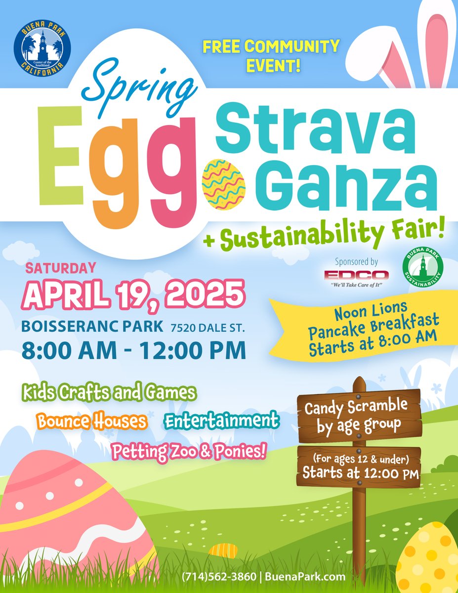 🌱The Sustainability Fair is happening this Saturday from 8 AM to 12 PM during the Spring Eggstravaganza at Boisseranc Park! 🐣 Ride a bike to make a smoothie, meet a giant inflatable mosquito, see EDCO’s mini truck, and learn easy ways to go green at home.