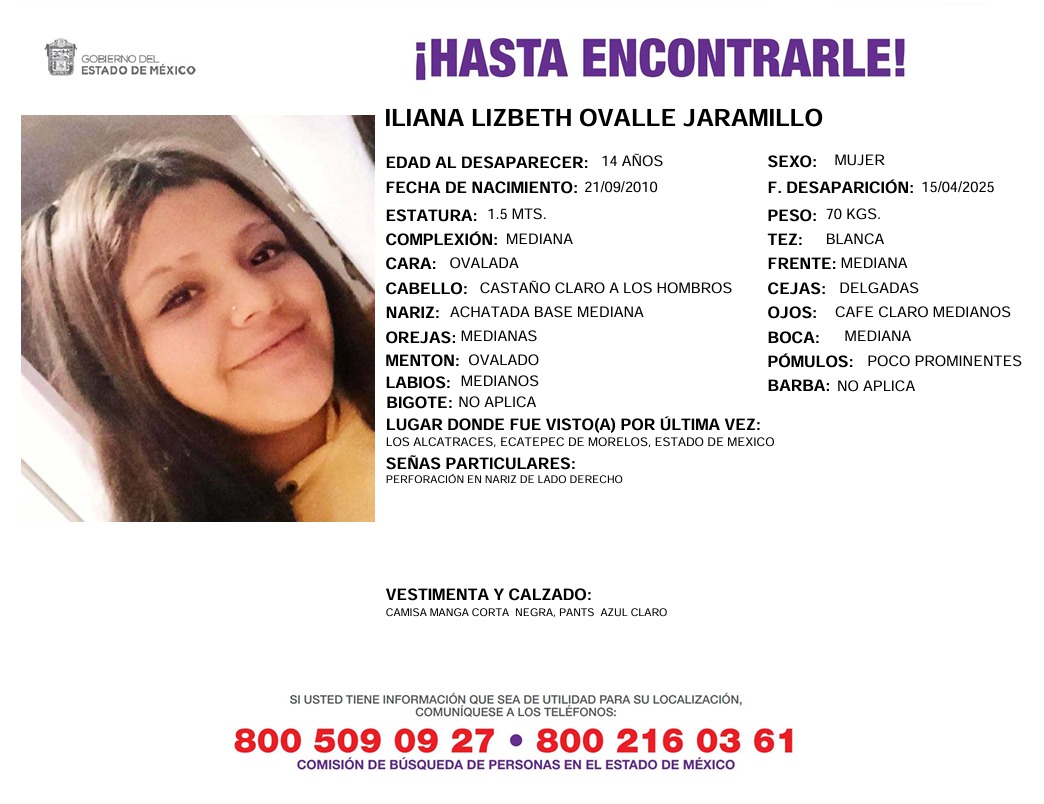Solicitamos de tu apoyo en difusión para dar pronta localización a Edwin Yaeli Ovalle Jaramillo  e Iliana Lizbeth Ovalle Jaramillo, comunícate a los teléfonos de COBUPEM 800 216 0361, 800 509 0927. #TodosEnLaBúsqueda