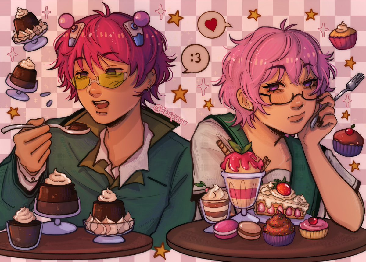 Ievifav's tweet photo. saiki and kuriko 🍰🍦🧁 !!! #saikik https://t.co/Ob7xJyDNma