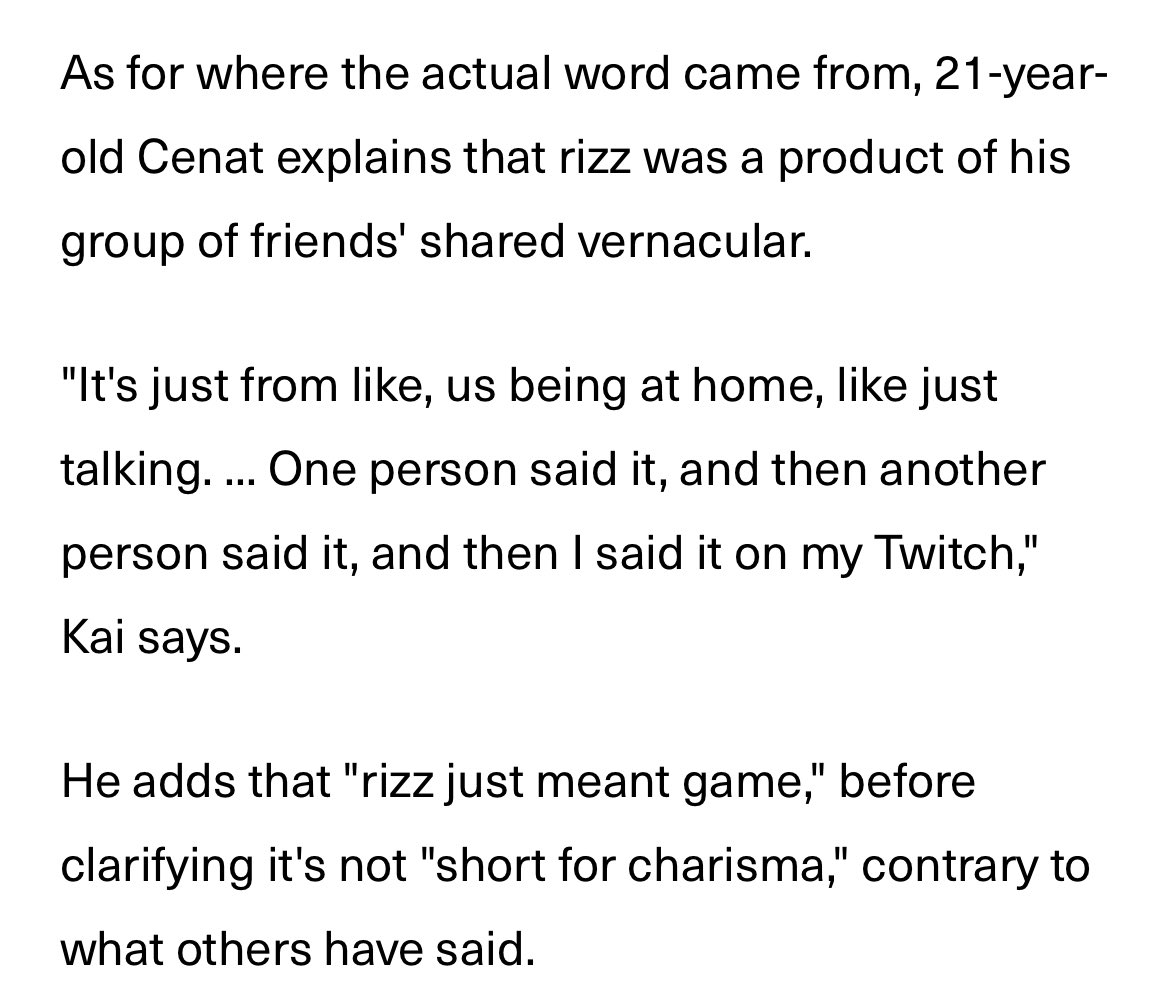 YJSi10's tweet photo. They did the same thing with “rizz.” It was never short for “charisma,” but if you google it the whole definition has been psyopped. https://t.co/cxhksEVFgT