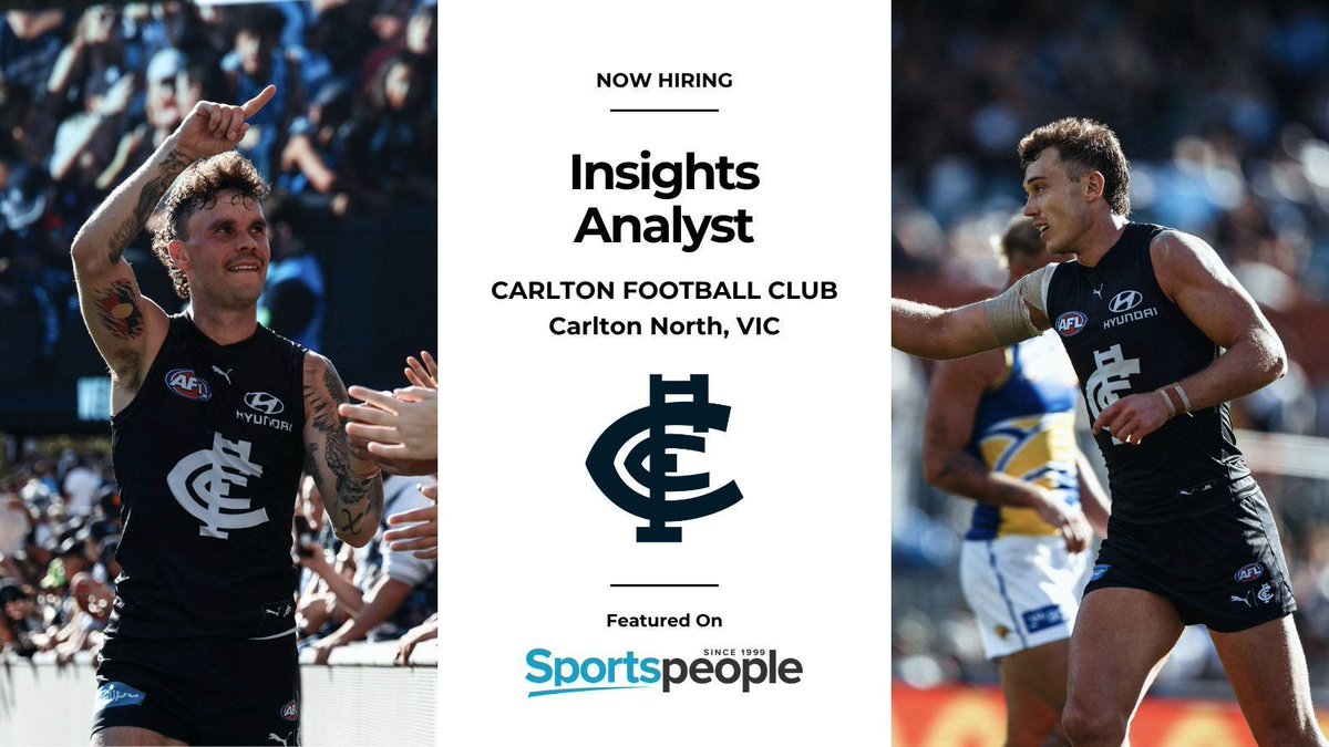 [Cooljobs] Insights Analyst - Carlton Football Club | <a href="/CarltonFC/">Carlton FC</a>. Carlton North location. Full Time. Closing 27 Apr 2025. Apply@ buff.ly/Lsn7J4X
(see more AFL jobs: bit.ly/2R11TeF) #sportspeople #sportjobs