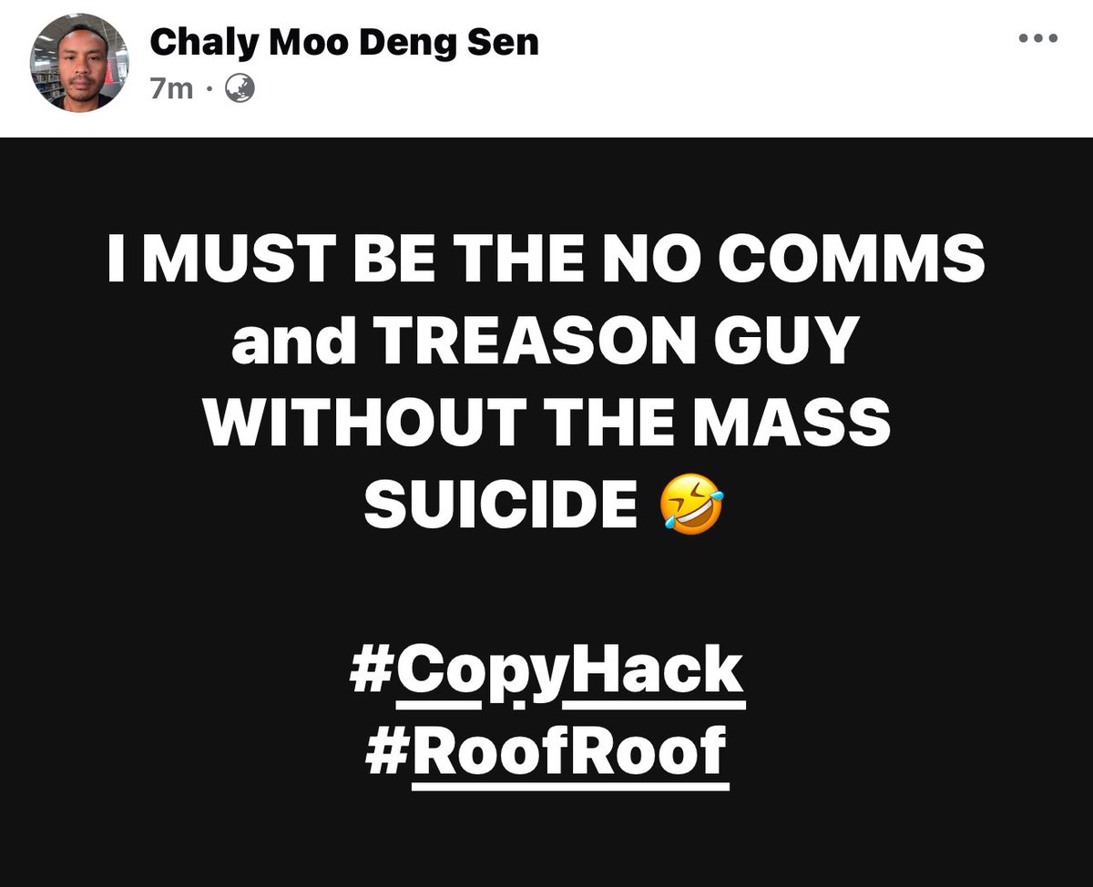 Siem_Reaper's tweet image. I MUST BE THE NO COMMS and TREASON GUY WITHOUT THE MASS SUICIDE 🤣

#CopyHack
#RoofRoof