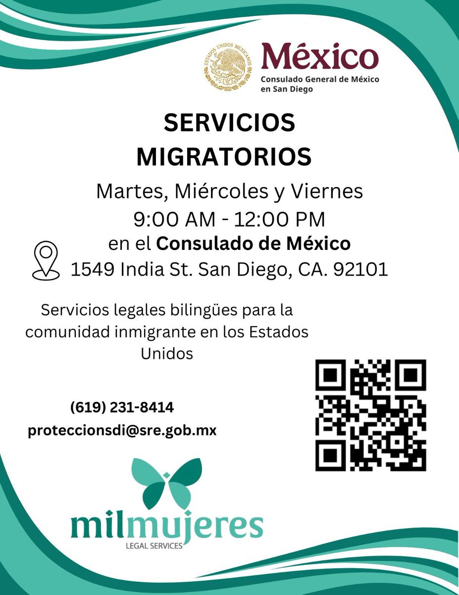 ¡Atención!  Todos los martes, miércoles y viernes de 9 am a 12 pm tenemos asesorías migratorias GRATIS con <a href="/MilMujeres/">Mil Mujeres</a> en el Consulado de 🇲🇽. #Comunidades #ProteccionMexicanos